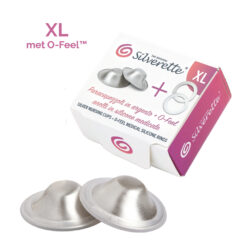 Silverette® zilveren tepelkapjes in maat XL met O-feel siliconen ringen voor extra comfort en grip