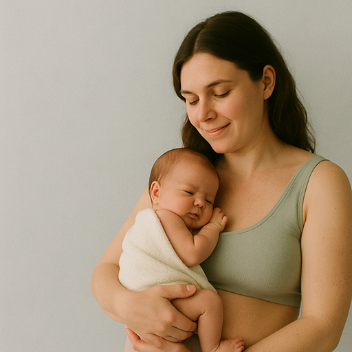 Postpartum vrouw met baby in armen