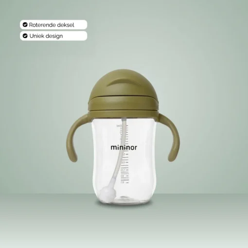 Mininor rietjes beker met deksel dicht Moss Green 330 ml