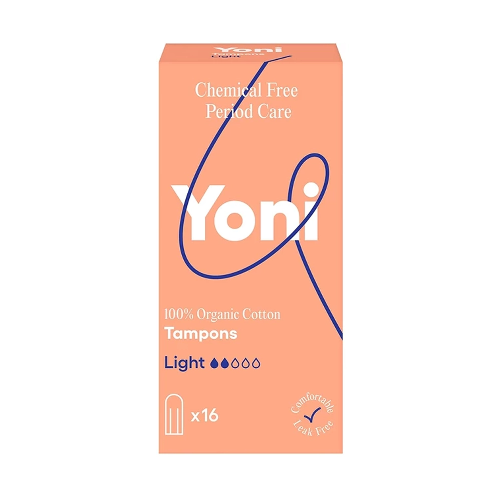 YONI tampons light | 100% biologisch katoen | 16 stuks 1 Yoni tampons Light 16 stuks verpakking voorkant