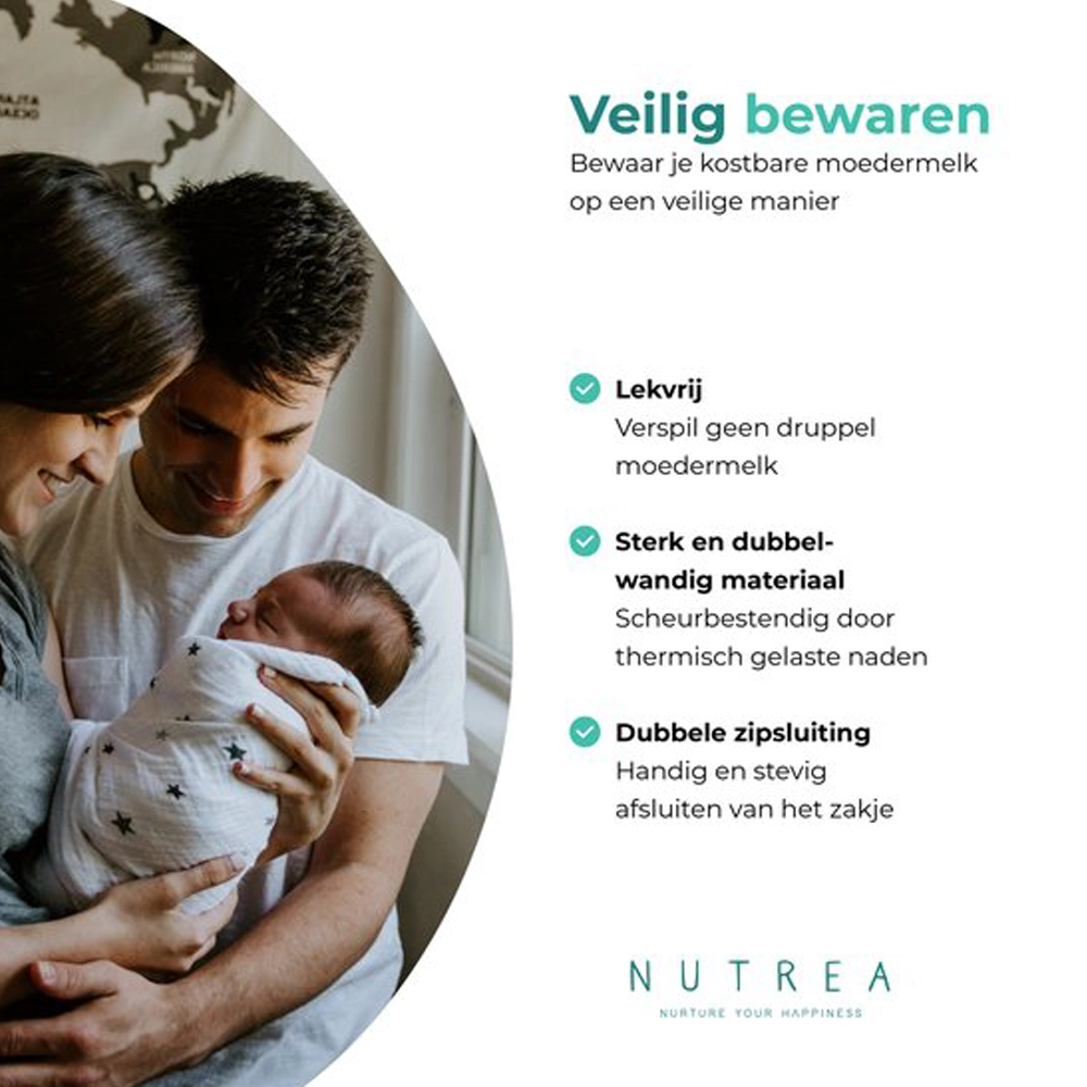 Moedermelk bewaarzakjes met schenktuit | 200 ml | 50 stuks 5 Nutrea moedermelk eigenschappen
