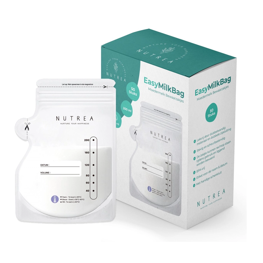 Moedermelk bewaarzakjes met schenktuit | 200 ml | 50 stuks 1 Moedermelk bewaarzakje nutrea 50 stuks