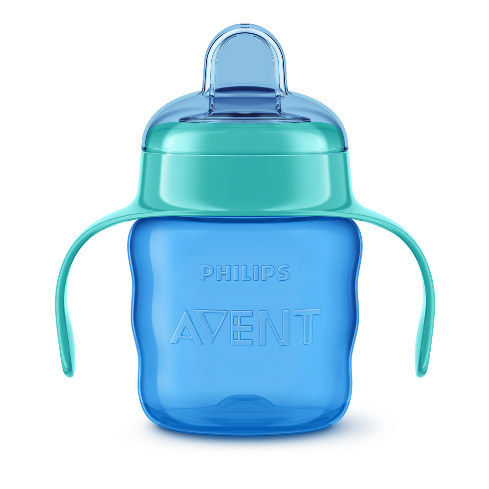 Beker lekvrij 200 ml | Blauw | Philips Avent 1 Philips Avent tuitbeker 200 ml blauw voor baby en peuter met zachte siliconen tuit en handgrepen voor zelfstandig drinken