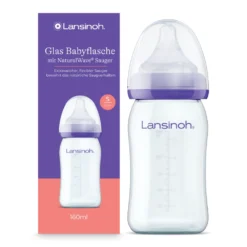 Glazen voedingsfles NaturalWave Lansinoh 160 ml met siliconen speen voor baby