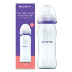 Lansinoh glazen fles 240 ml met NaturalWave speen BPA vrij babyfles voeding.