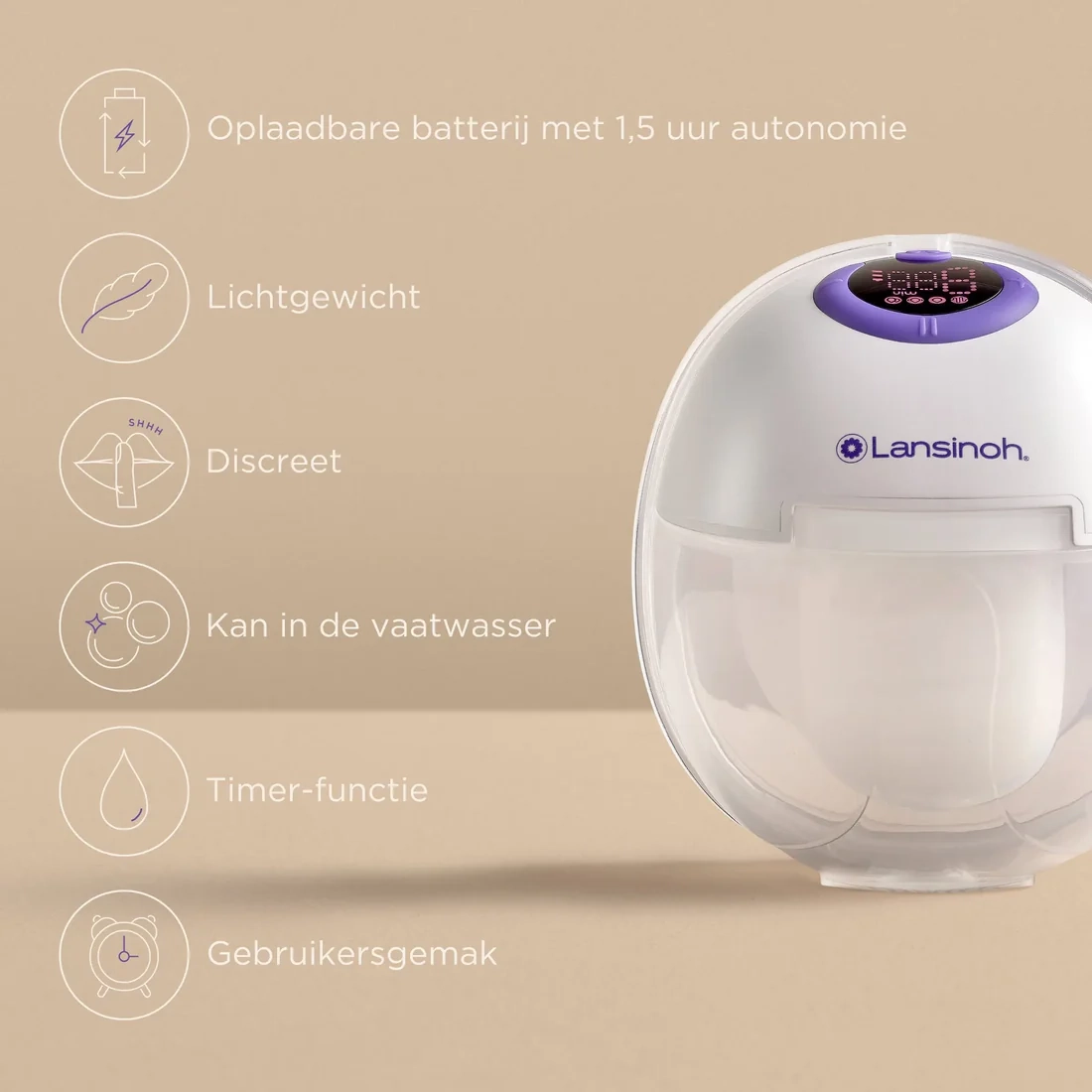 Lansinoh borstkolf | handsfree | enkelzijdig 5 Lansinoh handsfree draadloze borstkolf met instelbare standen en stille werking