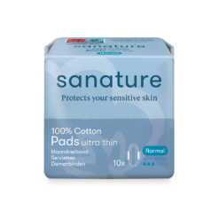 Sanature maandverband normaal 24 cm van katoen met vleugels voor menstruatie