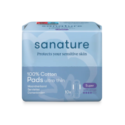 Sanature maandverband super 28 cm van katoen met vleugels voor zware menstruatie