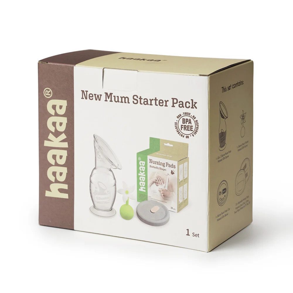New Mum Starter Pack | Generatie 2 borstkolf 150 ml + deksel + afsluitbare bloem + zoogcompressen | Haakaa